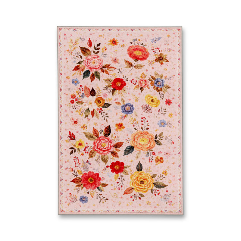 Tapis vert tissé à motif floral lavable Mosso, 2 pi 6 po x 4 pi 11 po