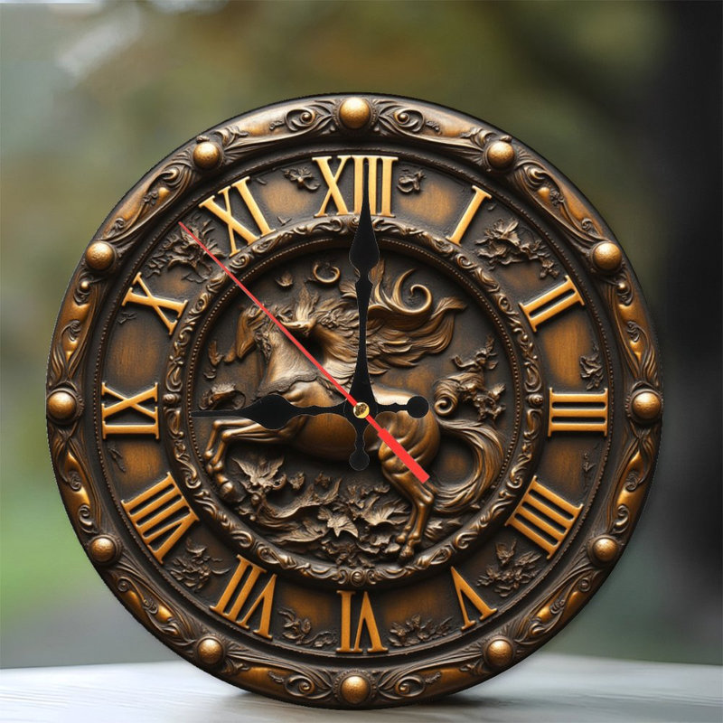 Horloge murale 10 po en MDF rond avec mouvement à quartz silencieux et crochet sans perceuse (piles AA non incluses)