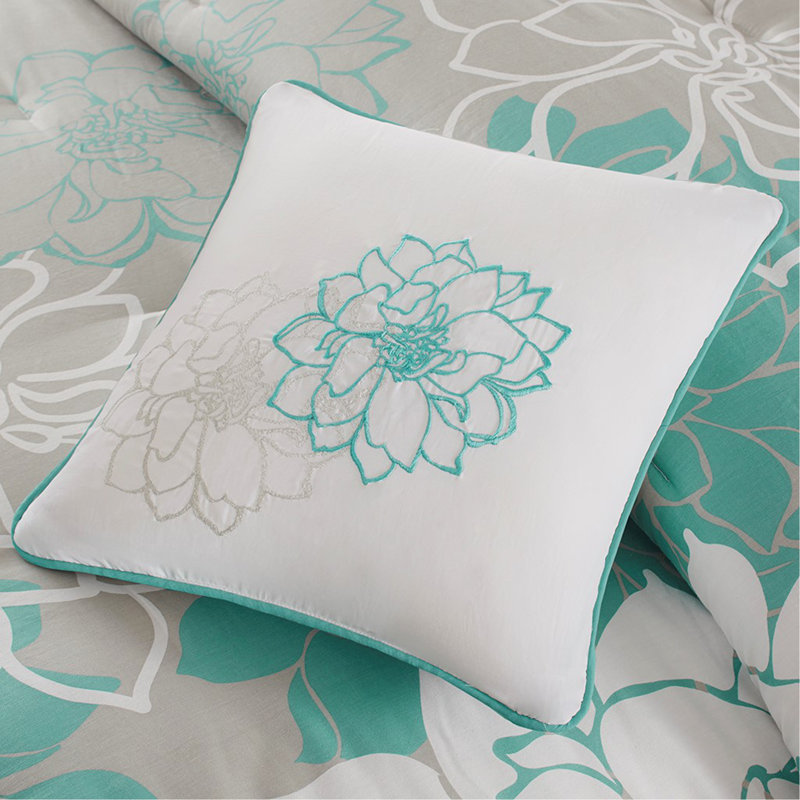 Ensemble d'édredon en satin de coton imprimé grand turquoise, Édredon grand + 6 pièces supplémentaires , Vert
