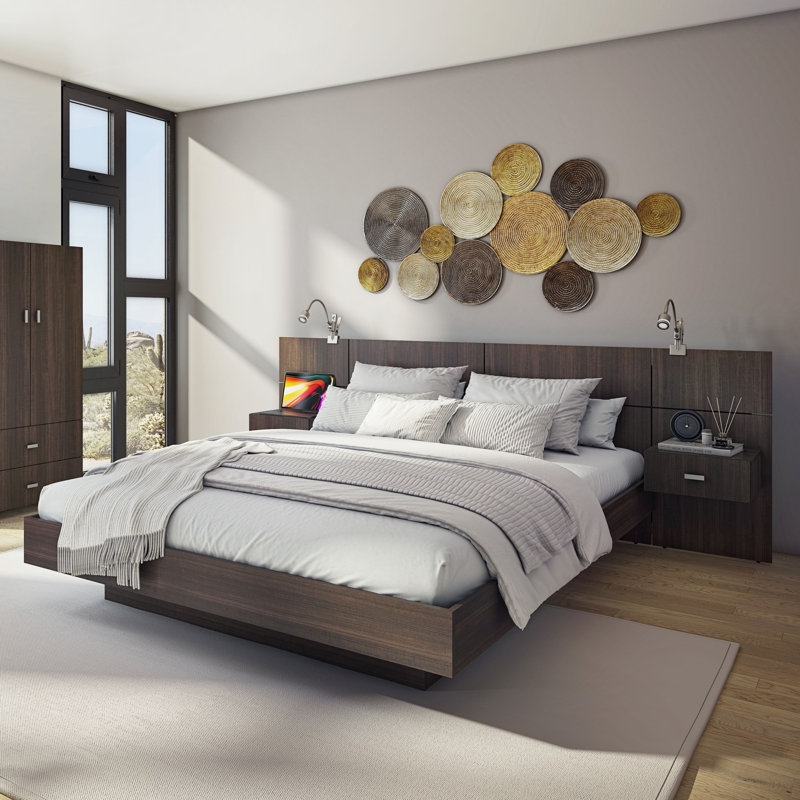 Modern Siedlewski Bedroom Collection - Platform Bed with Headboard and Nightstands (2) – Easy Assembly, No Box Spring Required