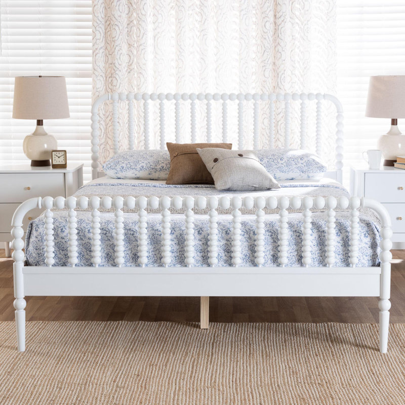 Lucera Mid-Century Bobbin Bed, White, Queen