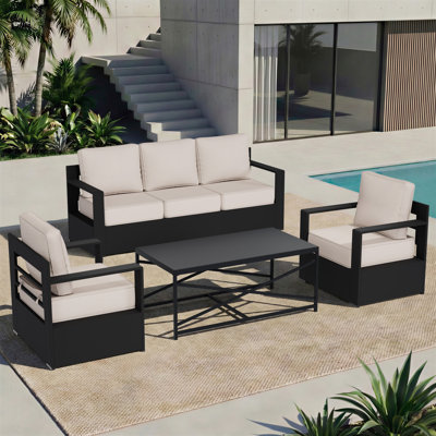 5-Person Aluminum Railing Patio Conversation Set with Thick, Comfortable Cushions