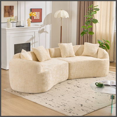 Beige Curved Compressed Sofa, Creative Nordic-style Design for Living Room, Comfortable, Soft and Suitable for Multiple Scenarios