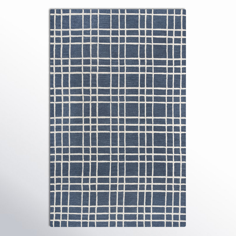 Tapis bleu en laine touffeté à la main Alec, Rectangle 5 pi x 7 pi 6 po