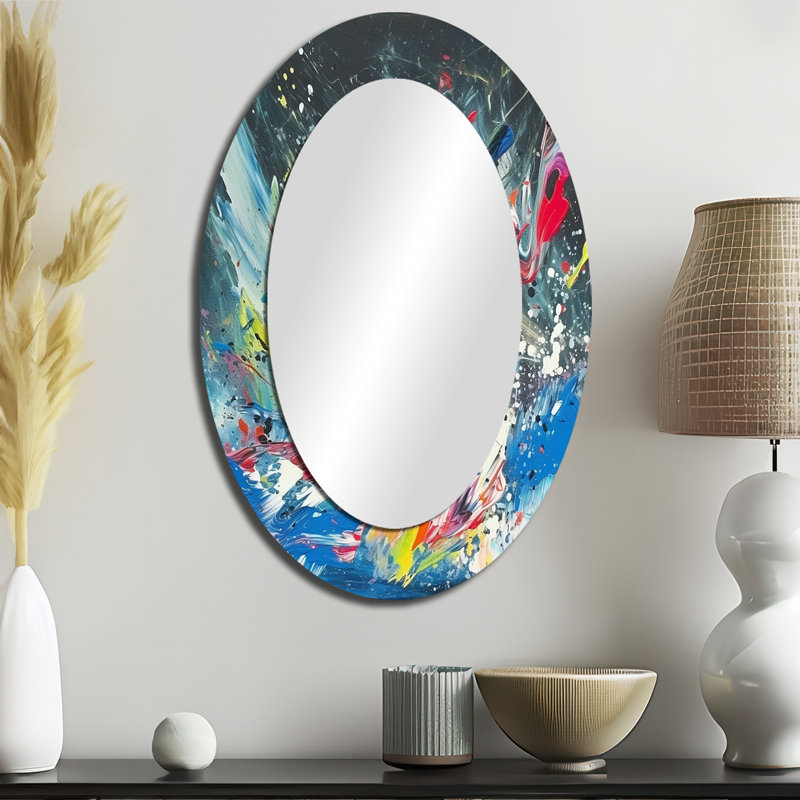Contemporary Contemporary Abstract Expressionism II - Miroir mural moderne ovale, 36 po x 24 po
