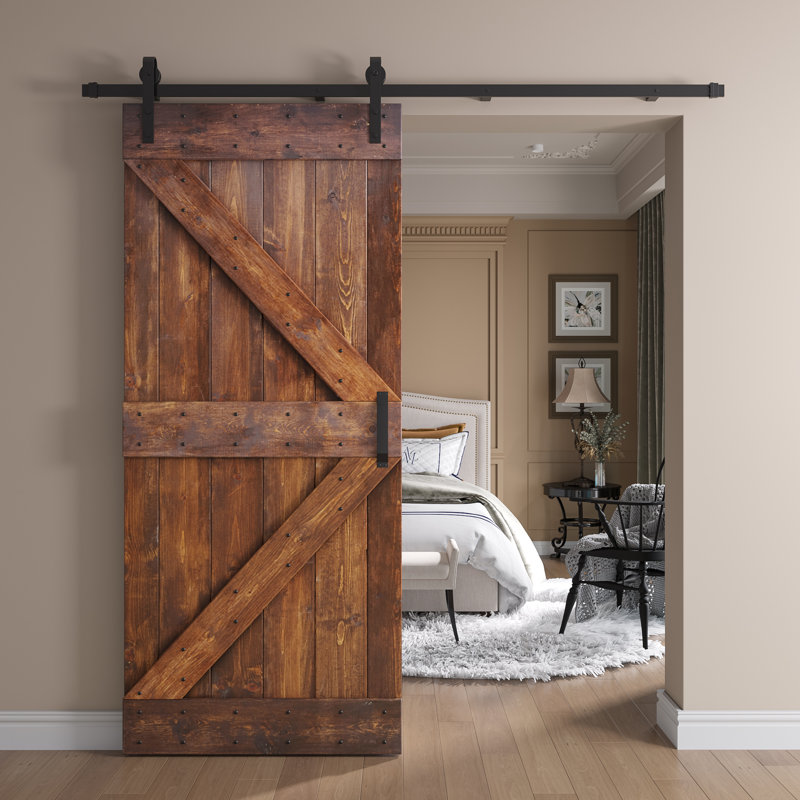 Dark Walnut 36in x 84in Pine Wood Sliding Barn Door with Hardware Kit