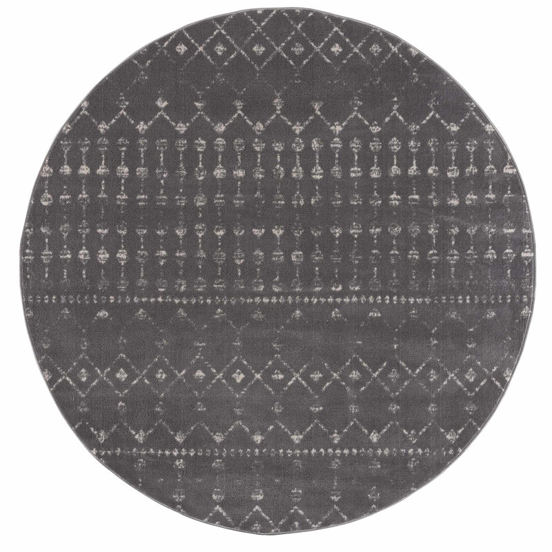 Dounia Southwestern Indoor Rug, Round 6'7", Dark Gray