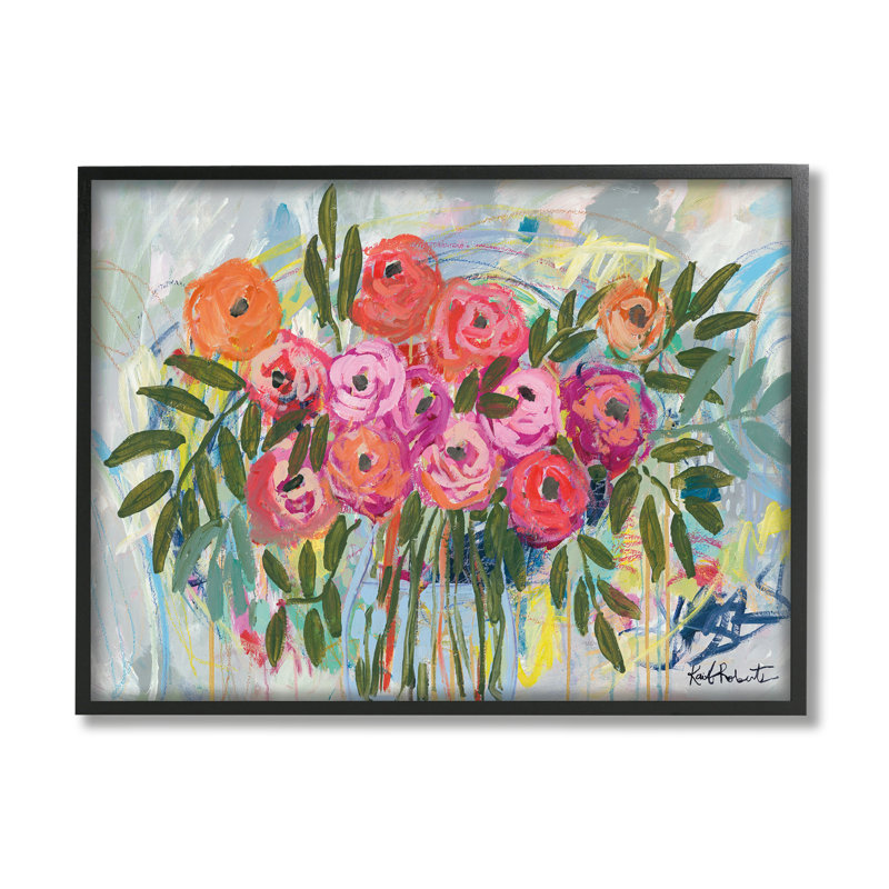 Abstrait, rotatif, fleurs printanières, roses, élégance décontractée, gris, ferme rustique surdimensionnée, estampe numérique, art texturé par Kait Roberts