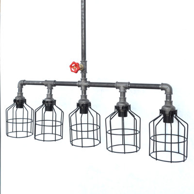 Lustre industriel noir, 34,6 po x 26,4 po x 6,7 po | Fabrication 100% tuyau en fer, douille E27 | Conception moderne de chalet / chalet, luminaire de fantaisie élégant pour la décoration intérieure, parfait pour les espaces de salle à manger et de vie