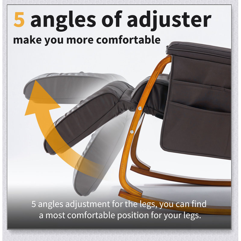 Fauteuil inclinable à bascule - 5 angles, soutien des pieds - brun, capacité de 330 lb, assemblage facile, Marron foncé