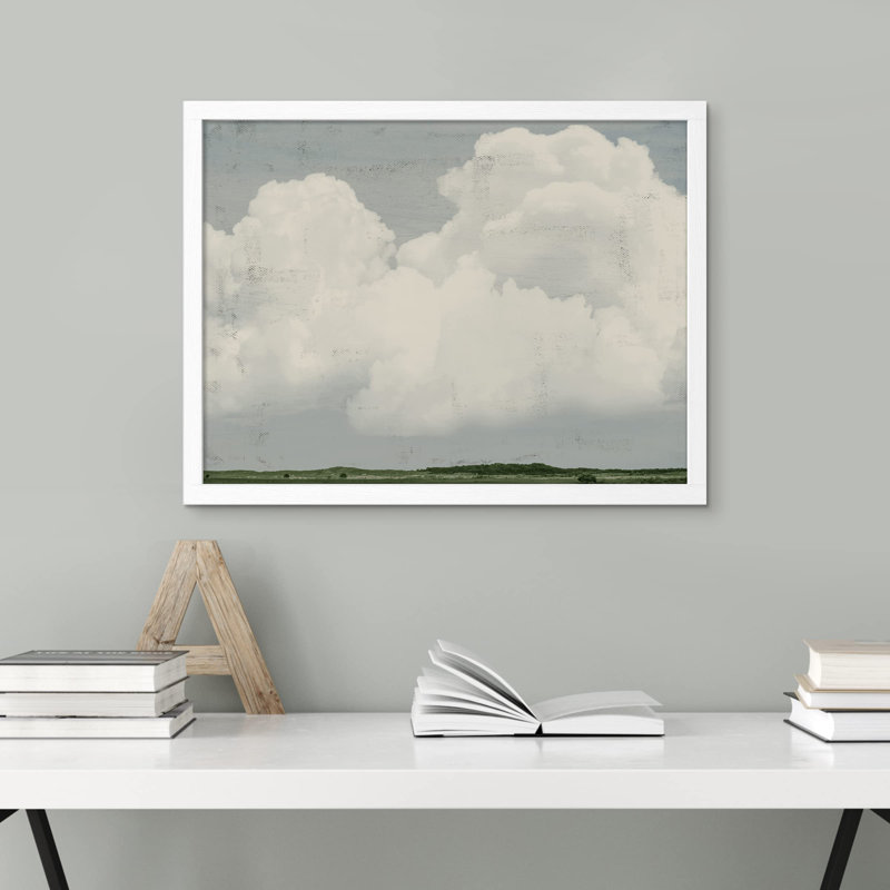 «White Clouds Pastoral Landscape» sur papier, Blanc, H 11 po x l 14 po