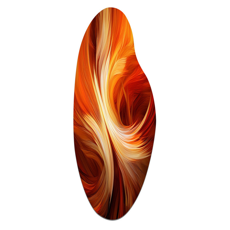 Orange Abstract Warm Fractal Design VI - Fractals Curved Metal Wall Decor, Orange Asymmetrical Metal Art Print