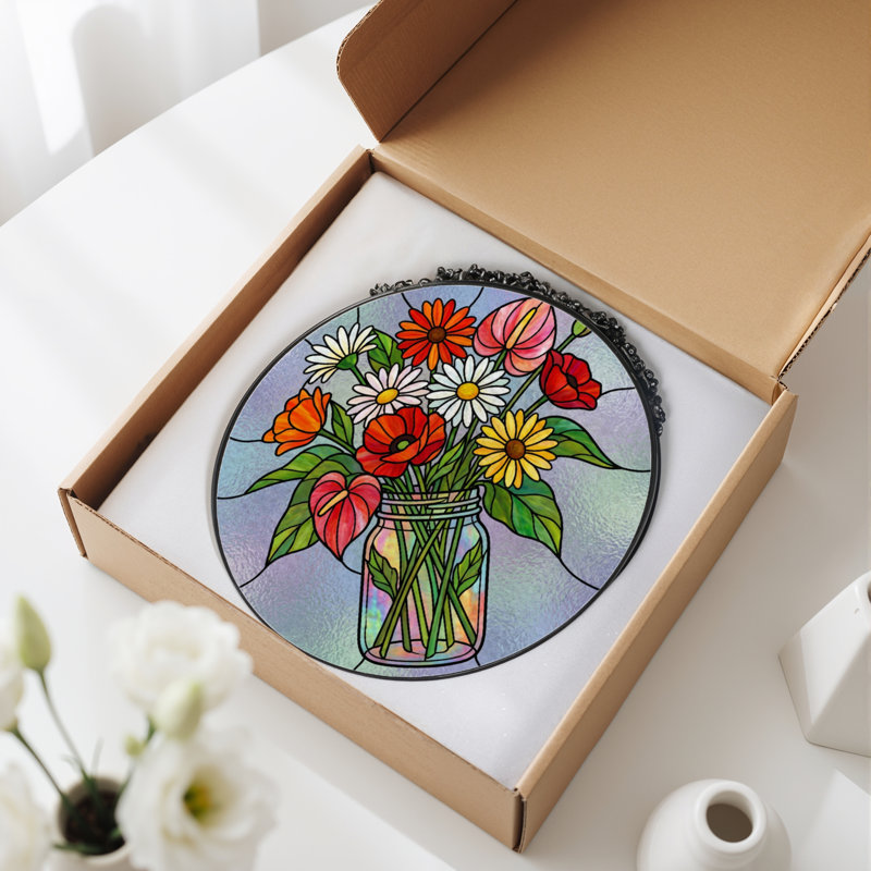 Panneau de vitrail d'arrangement floral 12 po H