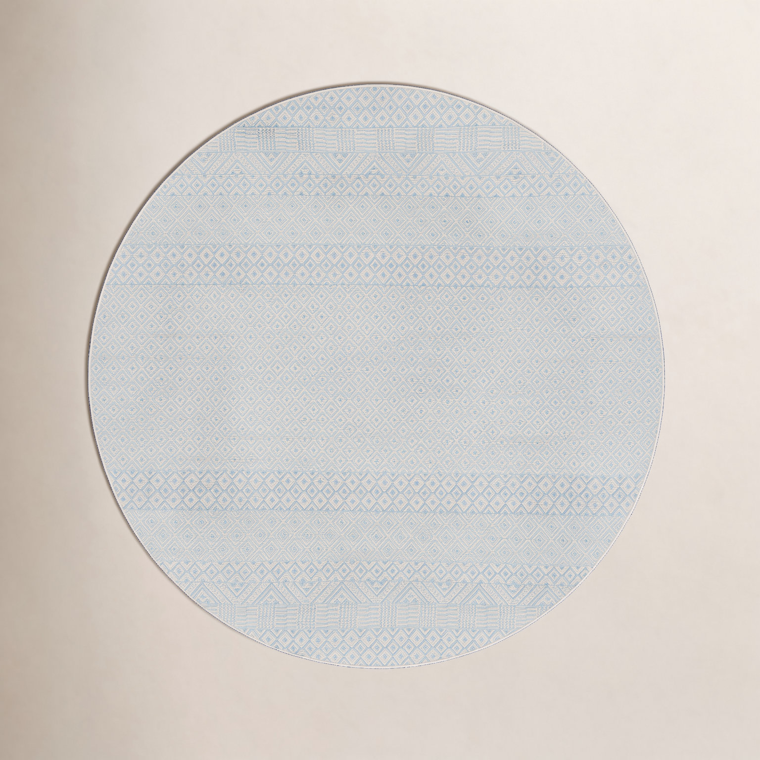 Lenwood Beige Aqua Geometric Outdoor Rug, Round 4'
