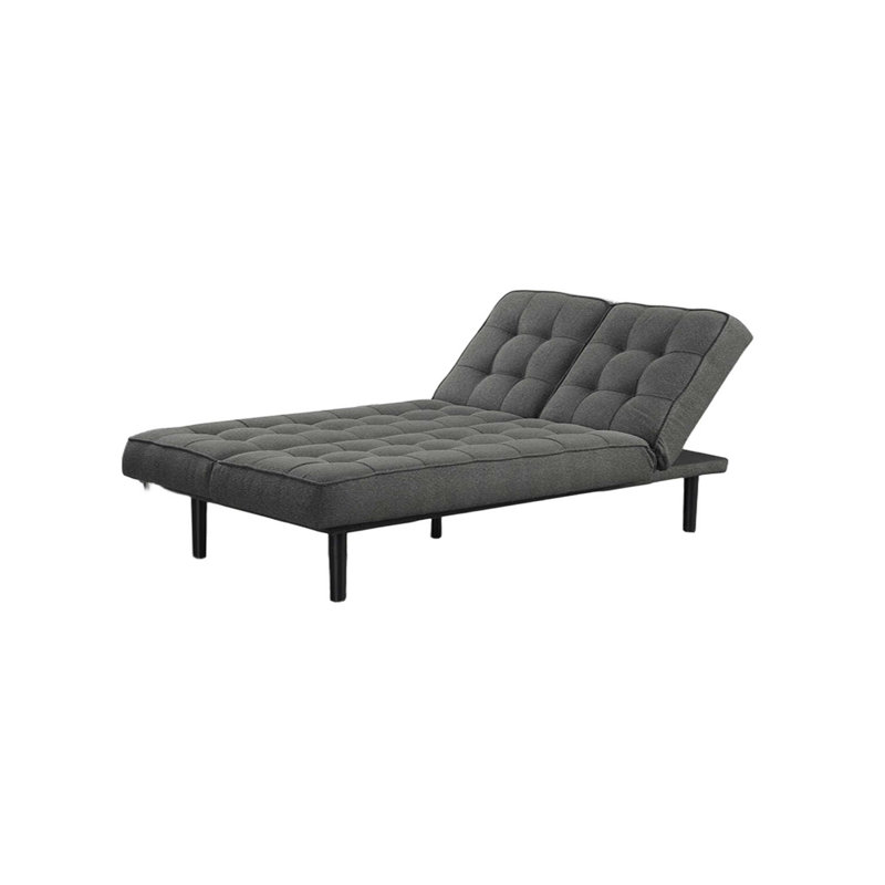 Futon Sofa Biscuit Tufting Seat Back 1Pc Sofa Adjustable Headrest Converts To Chaise Couch, Dark Gray