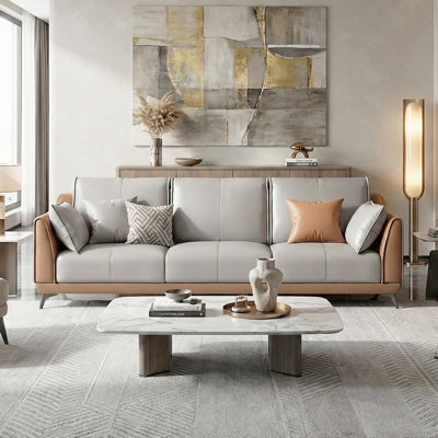 Modern Gray/Brown 3 - Piece Faux Leather Living Room Sofa Set(Set of 3)