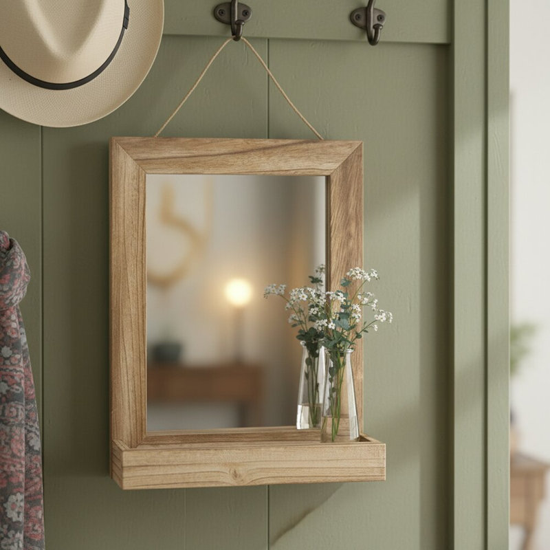 Solid Wood Rectangle Mirror with Shelves