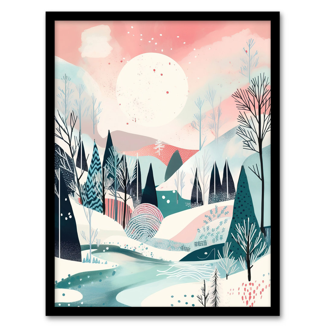 Sunrise Over Countryside Hills Boho Pink Teal Winter - Single Picture Frame Art Prints