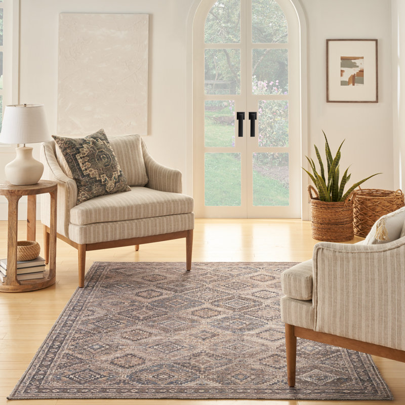 Tapis ivoire / gris / brun latté lavable à la machine, Rectangle 6 pi x 9 pi