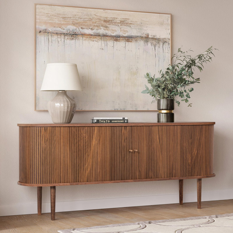 71" Sideboard Cabinet with Doors and Shelves - Cabinet for Living Room, Bedroom, Entryway and Office Credenza. Kitchen Buffet, Modern Media Console Table with Storage (Walnut))