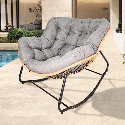 Fauteuil à bascule Modern Modern, pour jardin et pelouse, intérieur avec dossier confortable à oreilles - Gris foncé