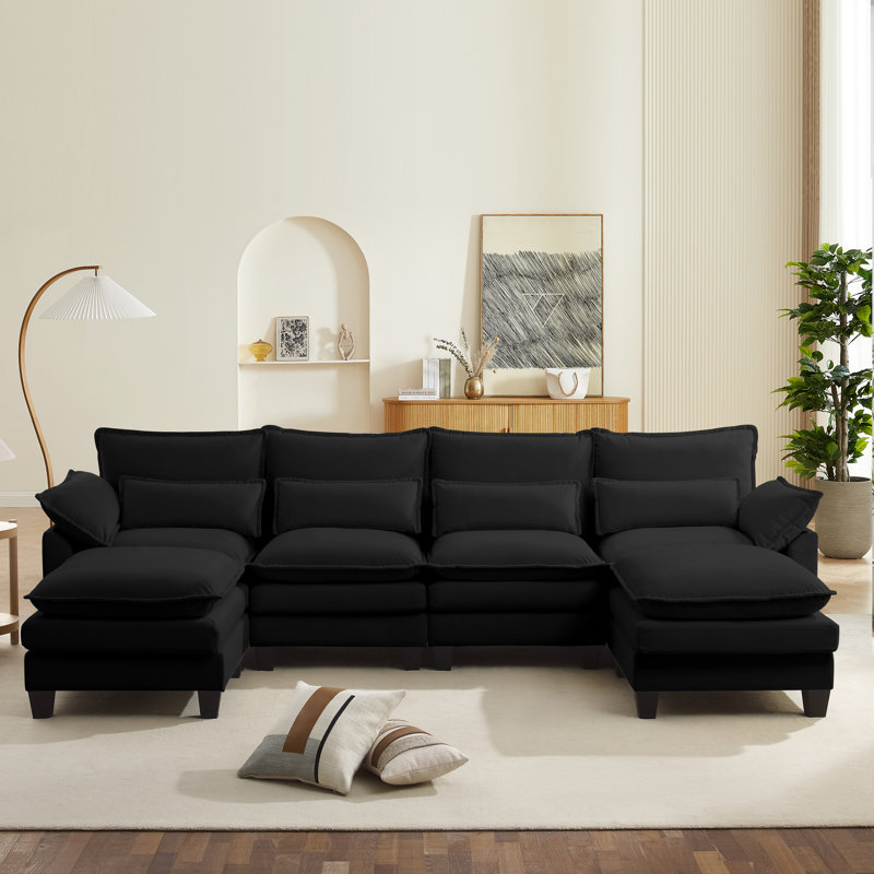 Canapé modulaire rembourré en U 6 pièces 6 pièces, Noir, noir, noir, noir