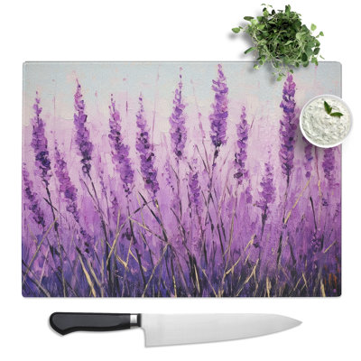 Lavender Flower Gestural  Glass Chopping Board