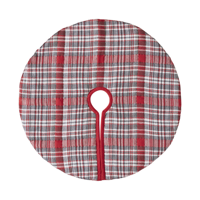 24" Red and Gray Plaid Cotton Christmas Tree Skirt