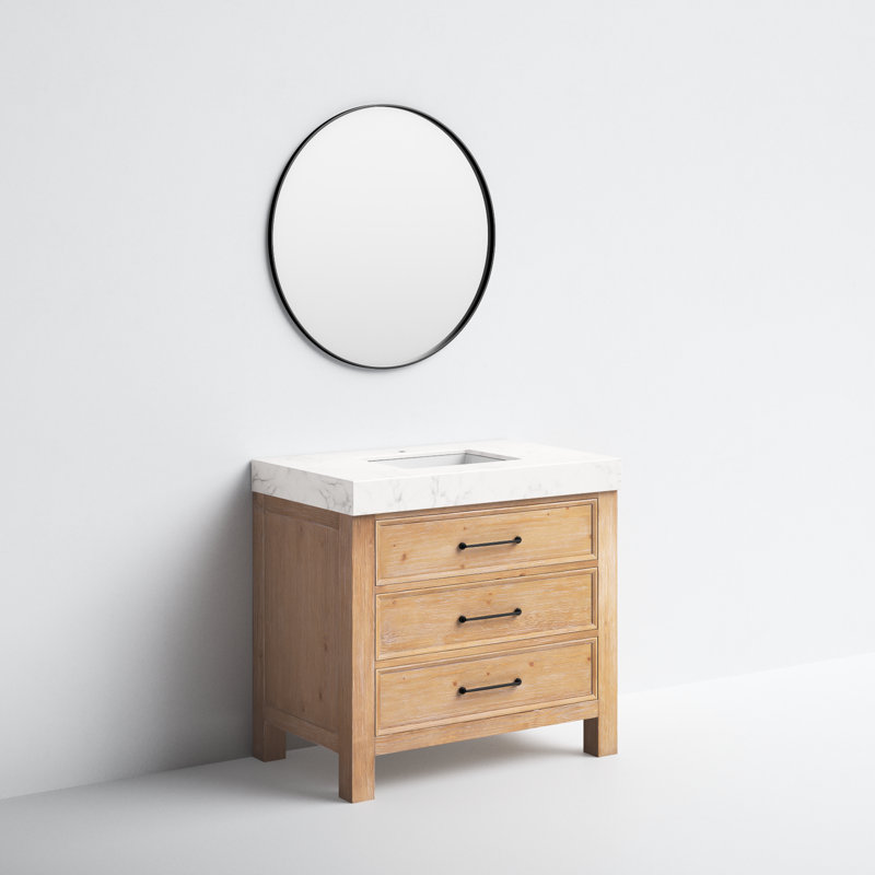 36'' Single Bathroom Vanity with Engineered Marble Top, Brown, White, Matte Black