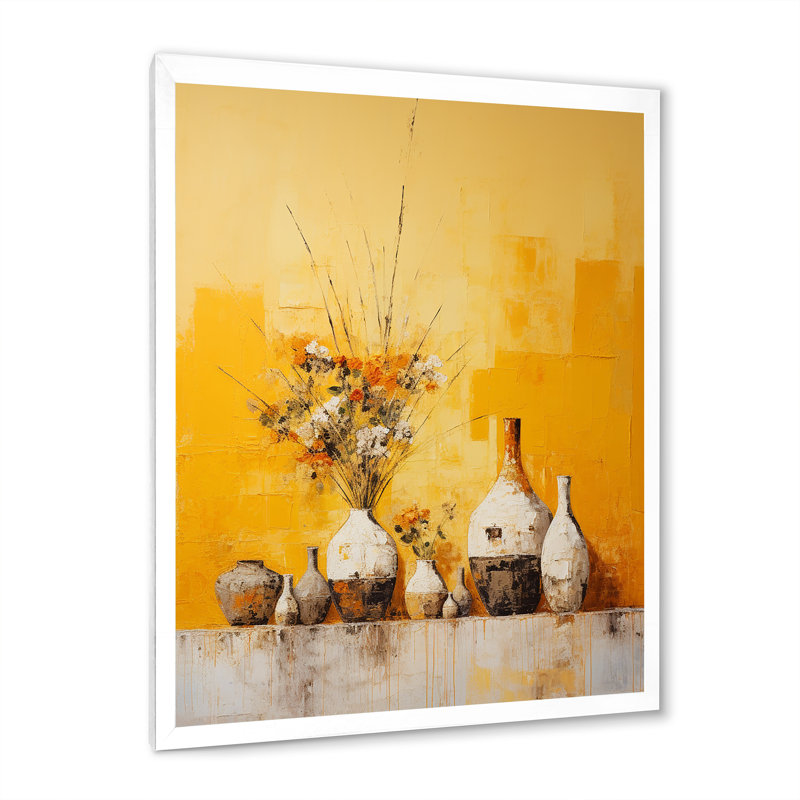 Minimalisme jaune blanc Poteries I sur toile, Cadre simple blanc, H 40 po x l 30 po x P 1,5 po