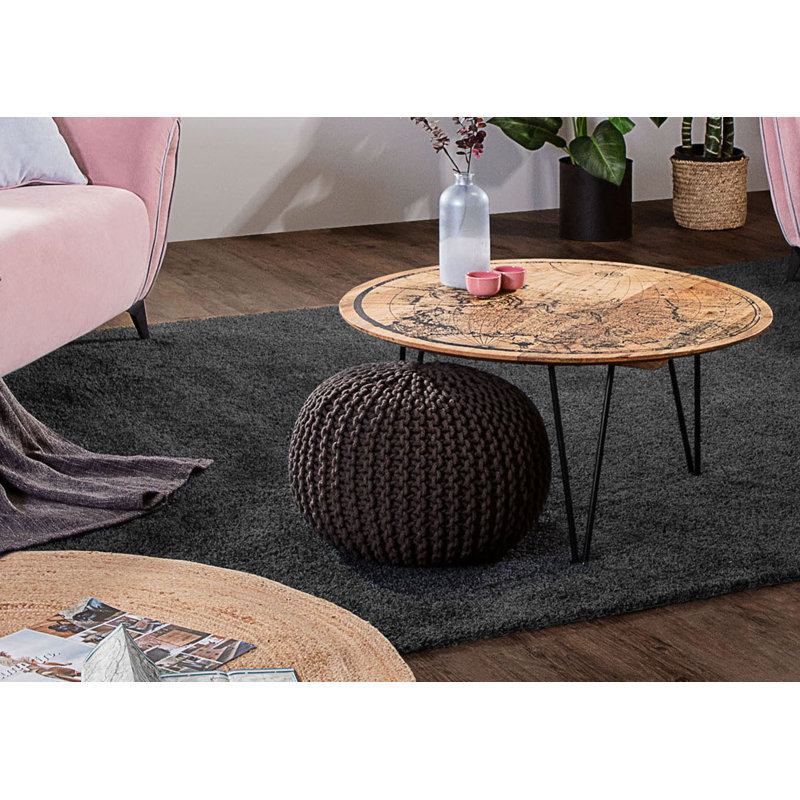 Aphra 55cm Wide Round Solid Colour Pouffe Ottoman, Brown