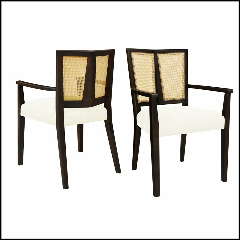 Ensemble de 2 chaises de salle à manger avec dossier en rotin et structure en bois massif pour une assise confortable et durable
