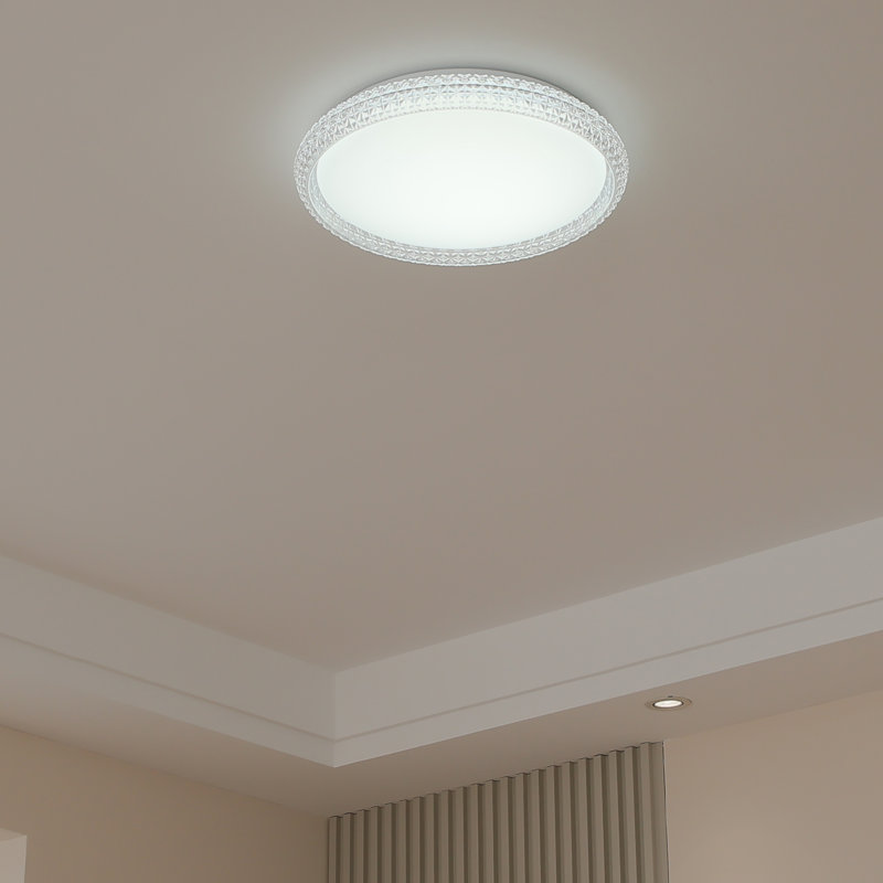 16 Inch White LED Crystal Ceiling Light Fixture, 24W Dimmable LED Modern Close to Ceiling Light, 3000K/4000K/5000K Adjustable Round Ceiling Chandelier for Bedroom, Hallway, ETL Listed