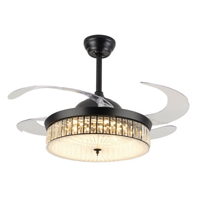 Ventilateur de plafond moderne noir 42 pouces avec lumières, ventilateur de plafond rétractable Fandelier avec lumière, 6 vitesses