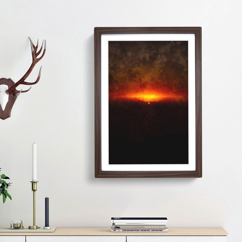Striking Sunset Painting - Framed Print, 45cm H x 33cm W x 2cm D, Walnut Framed