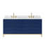 Bristol 72 In. Double Sink Carrara White Marble Countertop Bath Vanity In Monarch Blue With Satin Gold Gooseneck Faucets-1888186479