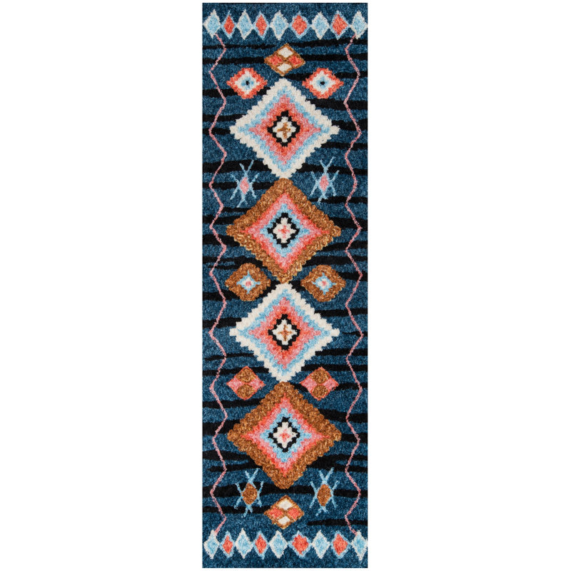 Tapis bleu marine touffeté Valora, Tapis de couloir 2 pi 3 po x 8 pi