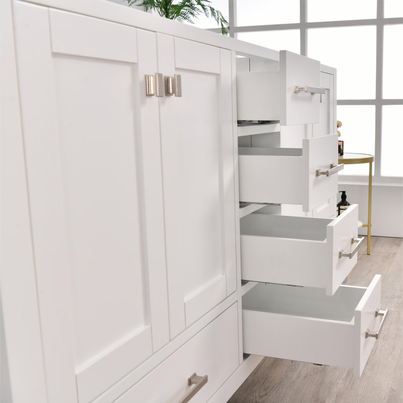 Meuble-lavabo 60 po avec lavabo double 60 po, Blanc, Nickel brossé