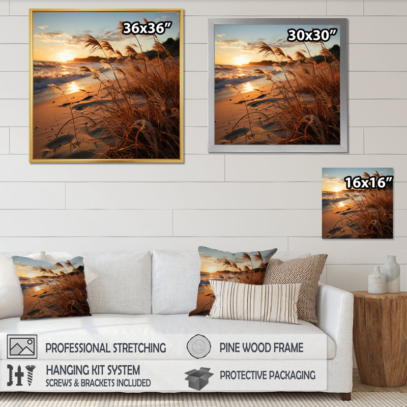 Brise de plage au lever du soleil V, Cadre simple noir, H 36 po x l 36 po x P 1,5 po