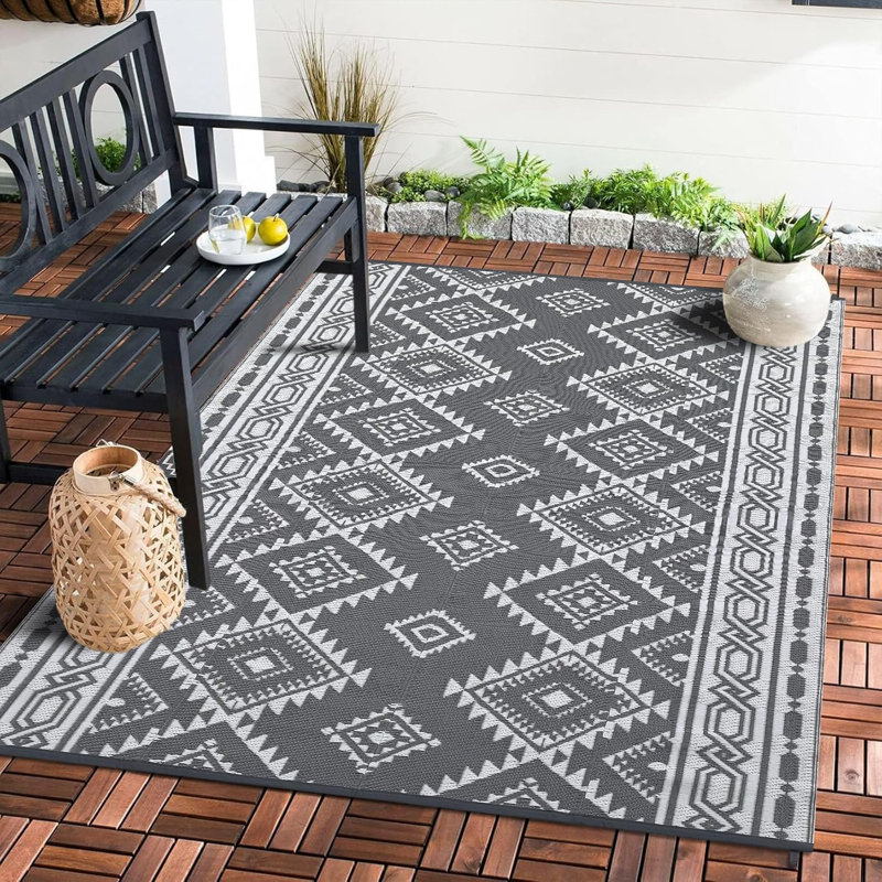 Plastic Straw Rug - Modern Reversible Indoor/Outdoor Rug, All-Weather Floor Mat for Patio, Deck, Balcony & RV