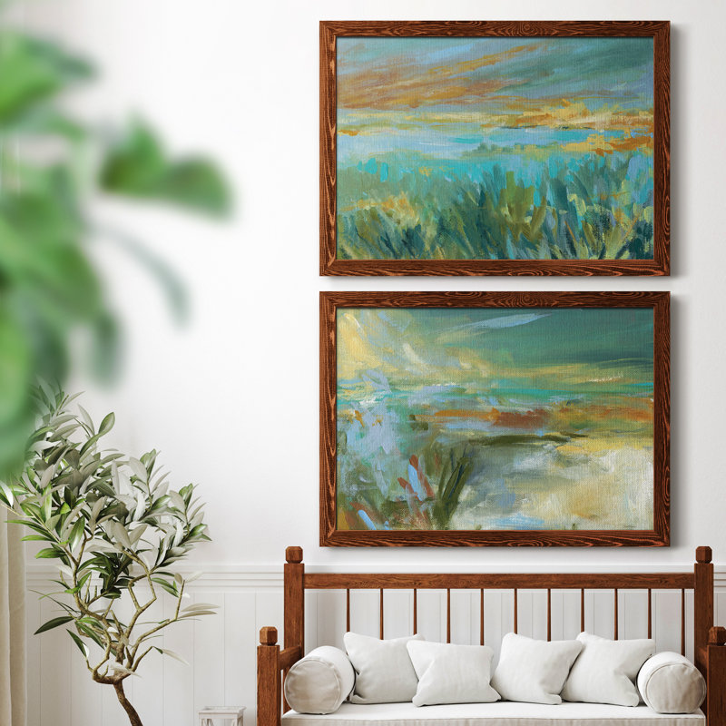 Grassy Beach - Ensemble de 2 peintures sur toile encadrées, H 37,5 po x l 55 po x P 1,5 po, Cadre en érable