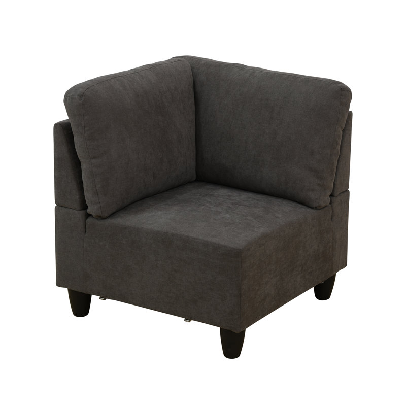 Canapé d'angle capitonné en flanelle avec pieds en bois, Tissu brun
