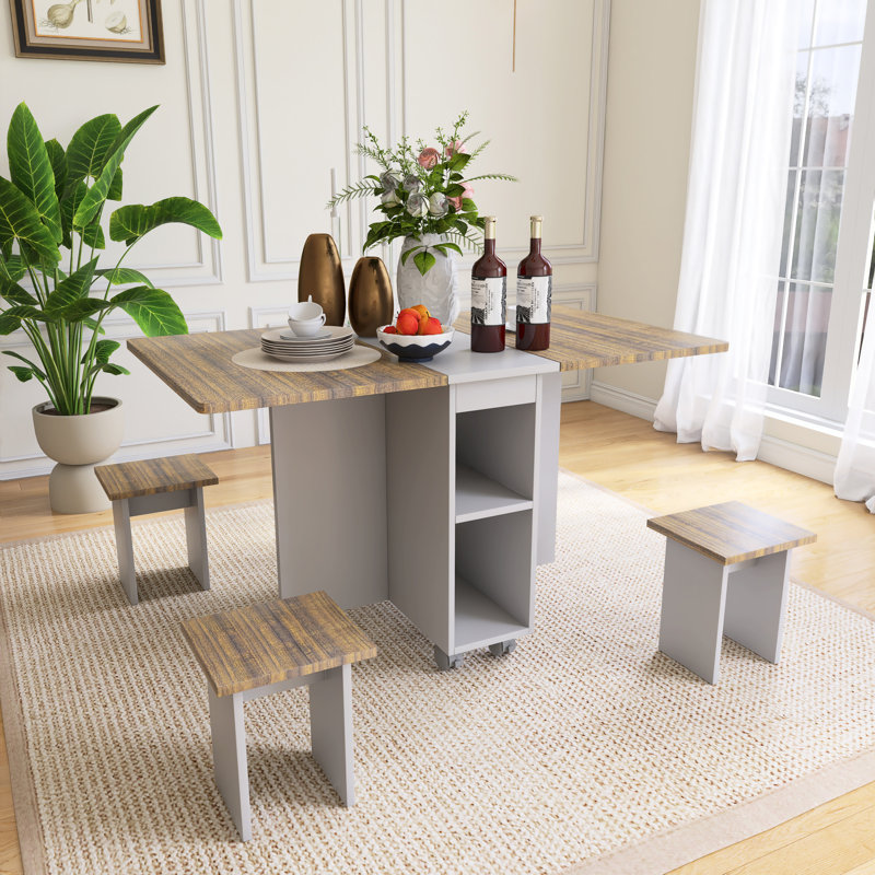 5-Piece Wood Top Folding Extendable Dining Table Set