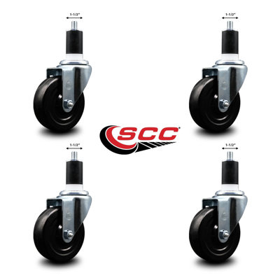 Hard Rubber Wheel Swivel Expanding Stem Caster Set SCC NB 4" x 1-1/2"