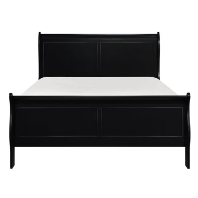 Lit double en bois de style traditionnel noir, pièce de chambre à coucher en bois, comprend une tête de lit et des traverses, sommier requis, assemblage simple nécessaire, finition en bois pour la chambre à coucher, avec nécessaire, requis