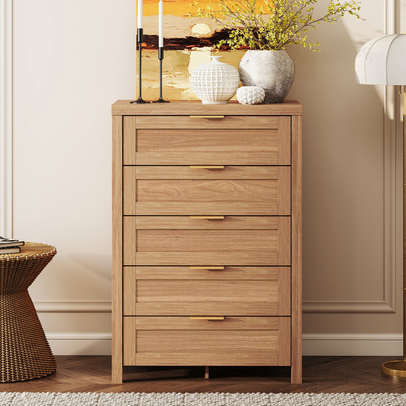 67 cm W Chest of 5 Drawers, Natural Oak
