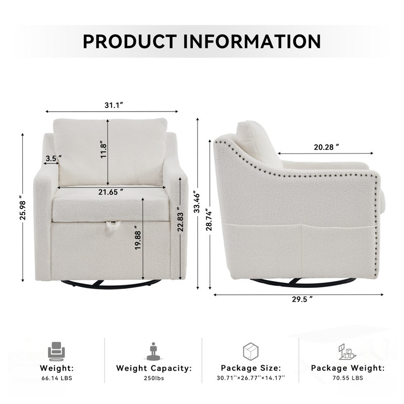 Fauteuil d'appoint pivotant à 360 ° Teddy, Ivory