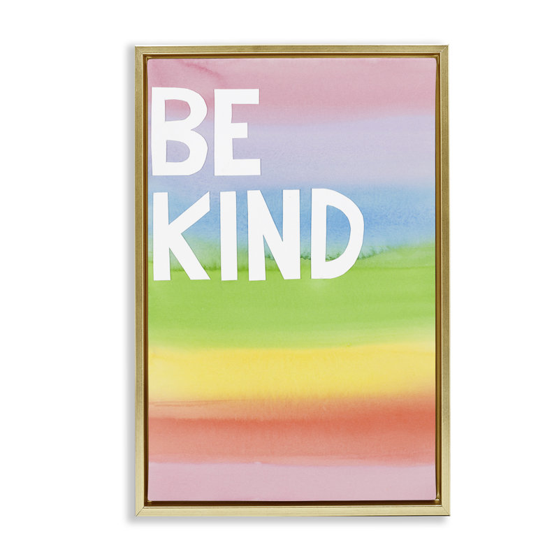 Toile flottante encadrée «Be Kind Ombre Rainbow» par Jen Bucheli, Or, H 31 po x l 21 po