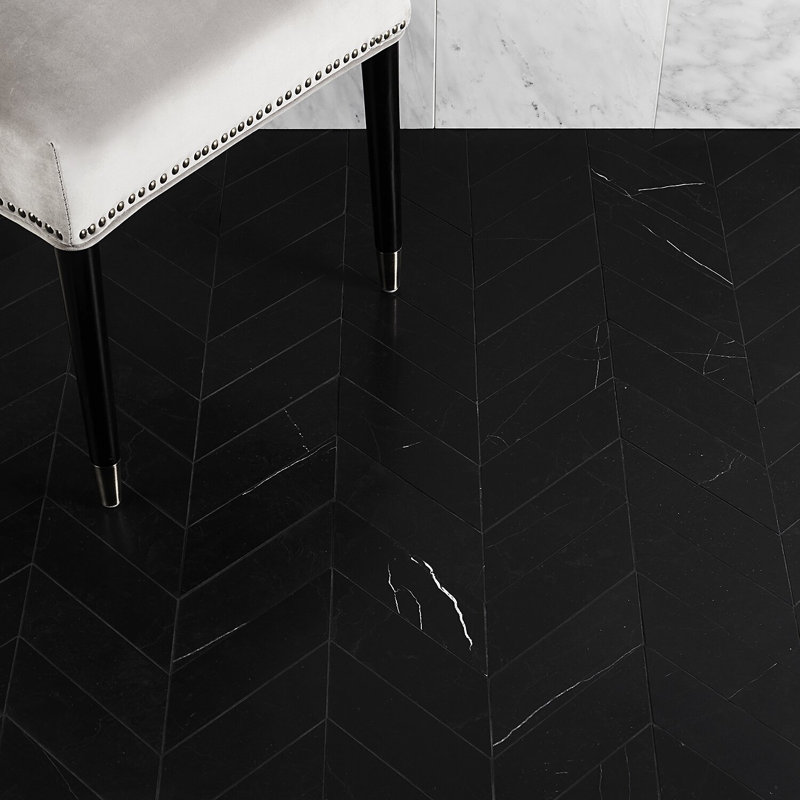 Nero Marquina 3x12 Chevron Honed Marble Tile