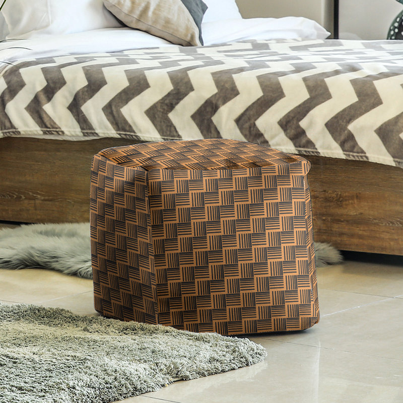 Repose-pieds cubique à rayures classic basketweave, Noir / orange